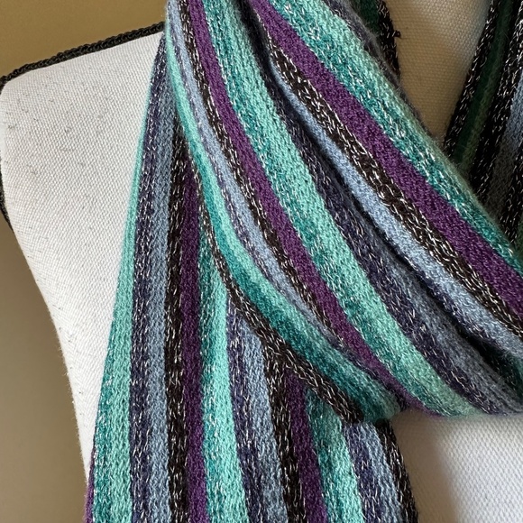 *BRANTLEY* Blue x Purple Striped Fashion Tassel Scarf - Picture 3 of 4
